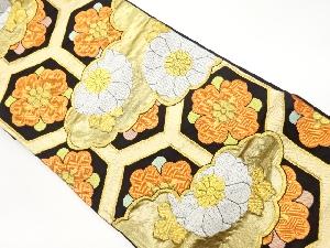 リサイクル　亀甲・花菱に雲・模様織出し袋帯